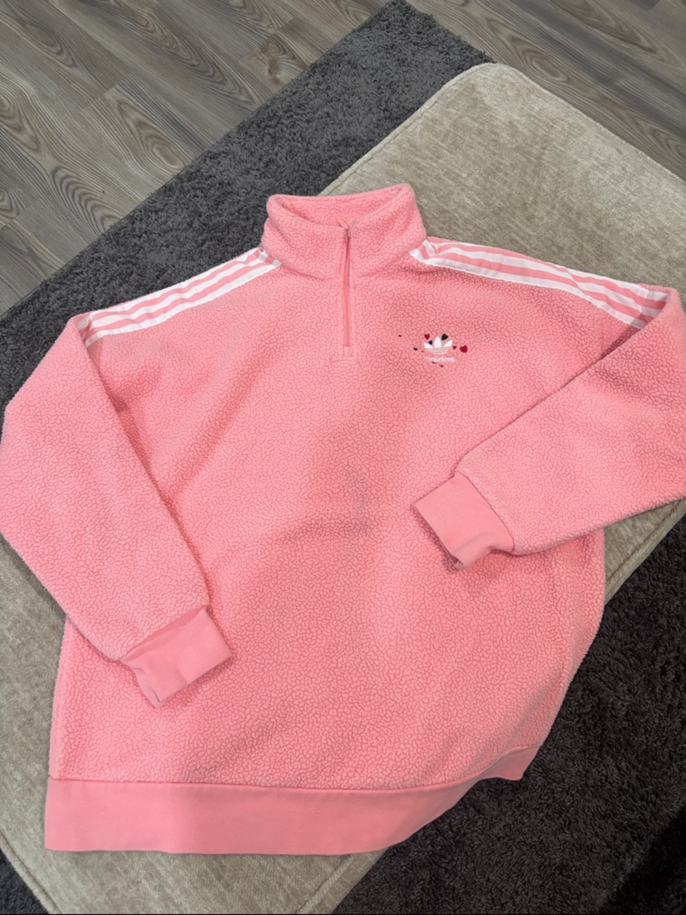 adidas Pink Sherpa 1/4 Zip Pullover with Three Stripes